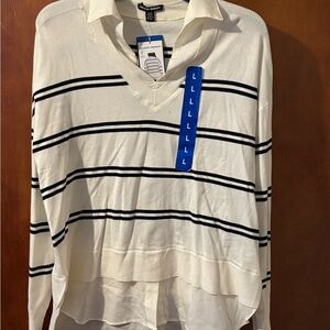 Hilary Radley Cream and Black Striped Top